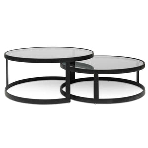 Nested Grey Glass Coffee Table with Black Base