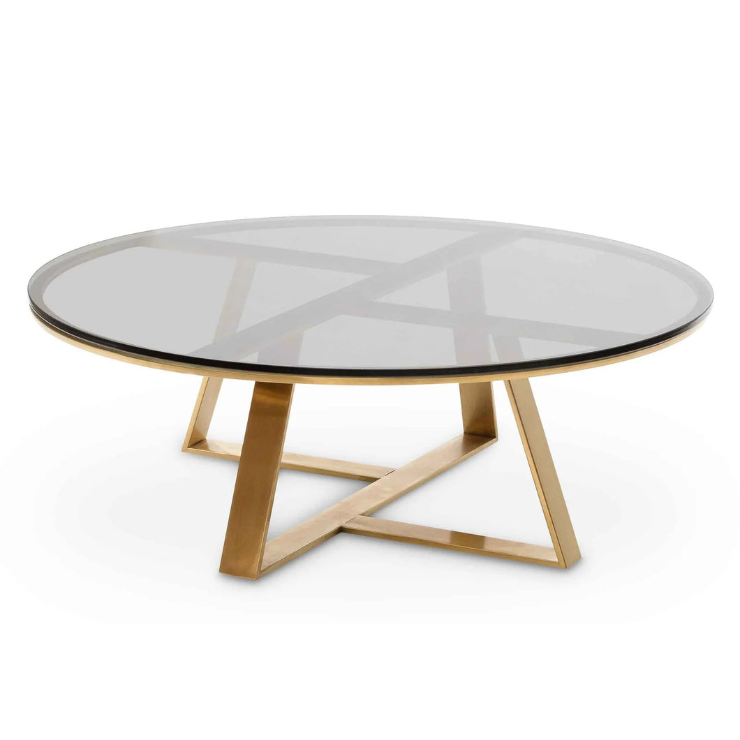 Round Grey Glass Coffee Table with Gold Base