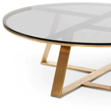 Load image into Gallery viewer, Round Grey Glass Coffee Table with Gold Base