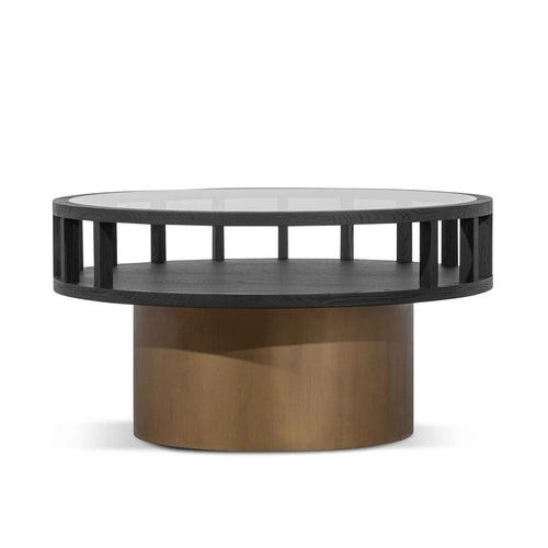 Round Black Coffee Table with Antique Golden Base