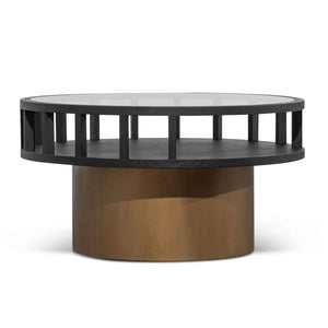 Round Black Coffee Table with Antique Golden Base