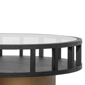 Round Black Coffee Table with Antique Golden Base