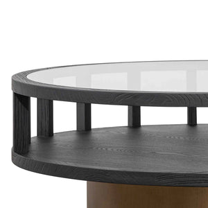 Round Black Coffee Table with Antique Golden Base