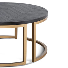 Load image into Gallery viewer, Round Coffee Table with Peppercorn Top and Brass Base