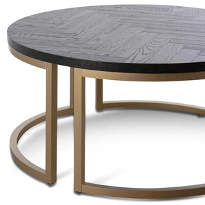 Round Coffee Table with Peppercorn Top and Brass Base