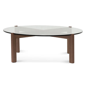 Round Walnut Coffee Table with Glass Top