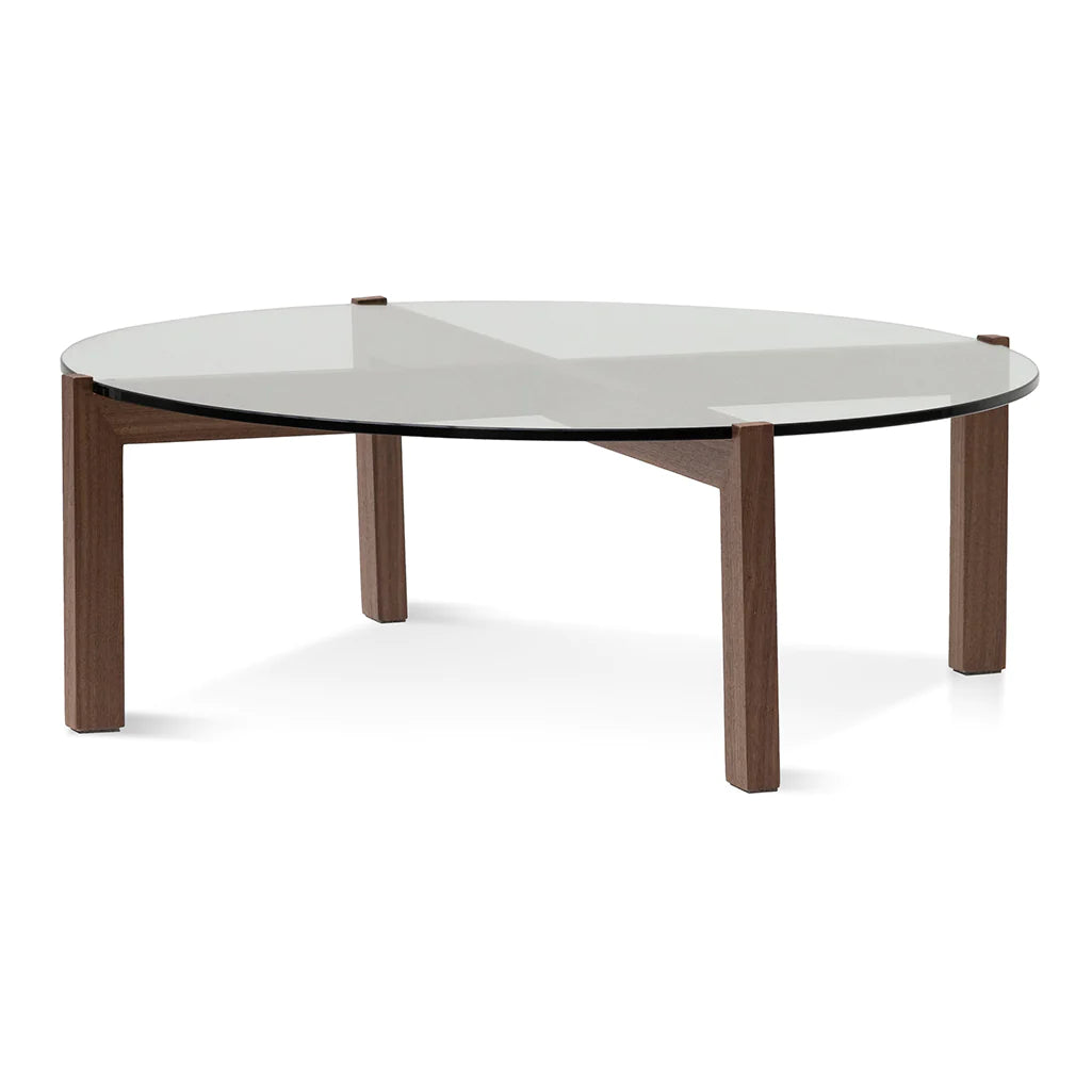 Round Walnut Coffee Table with Glass Top