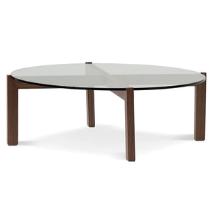Round Walnut Coffee Table with Glass Top