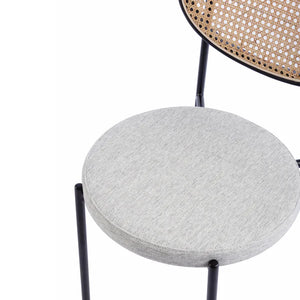 Silver Grey Fabric Dining Chair with Rattan Back