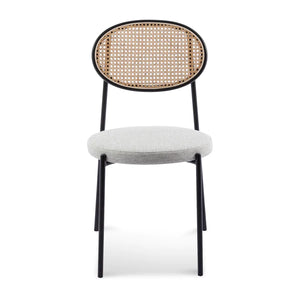 Silver Grey Fabric Dining Chair with Rattan Back