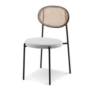 Silver Grey Fabric Dining Chair with Rattan Back