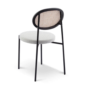 Silver Grey Fabric Dining Chair with Rattan Back