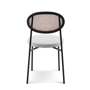 Silver Grey Fabric Dining Chair with Rattan Back