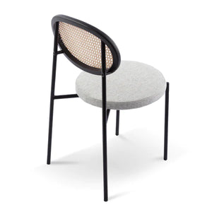 Silver Grey Fabric Dining Chair with Rattan Back