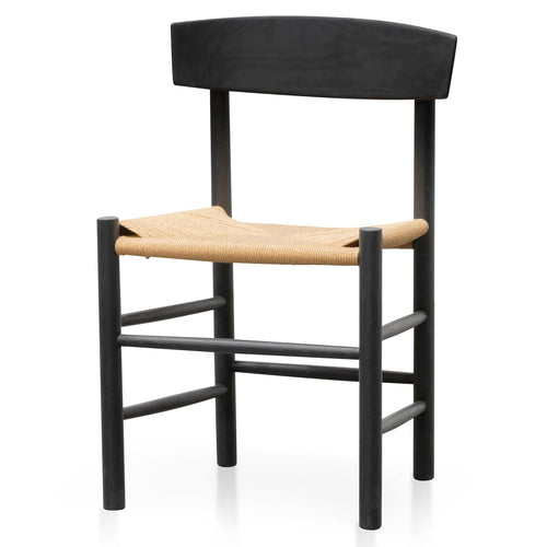 Black Dining Chair with Natural Rattan Seat