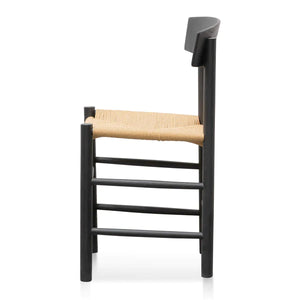 Black Dining Chair with Natural Rattan Seat