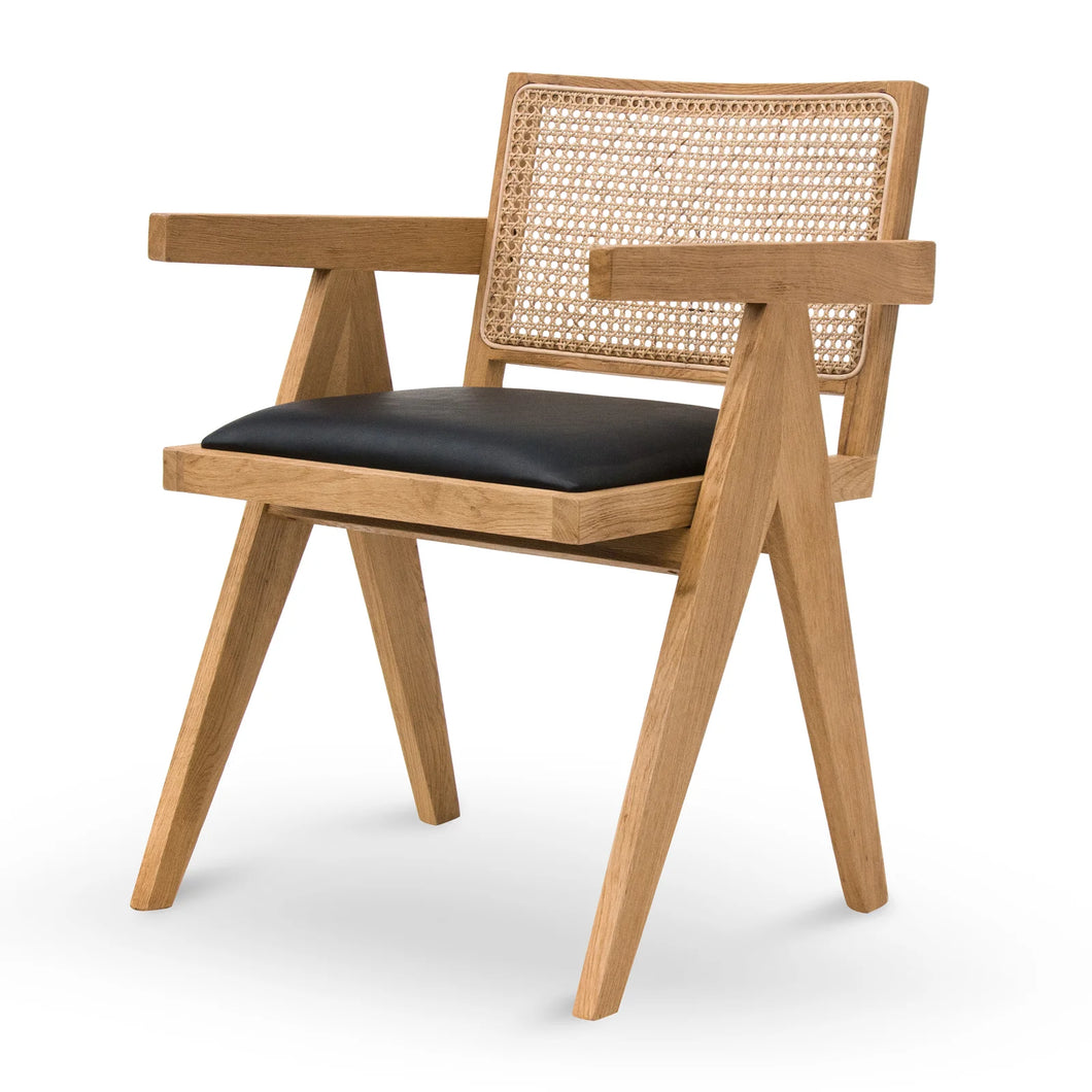 Natural Rattan Dining Chair with Black Seat