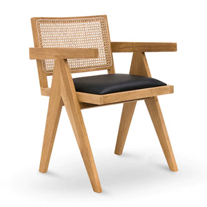 Natural Rattan Dining Chair with Black Seat
