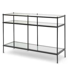 Load image into Gallery viewer, Grey Glass Console Table with Black Base