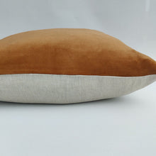 Load image into Gallery viewer, Arendal est. 2020 - Cider Orange Velvet &amp; French Linen Cushion