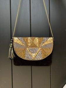 Beaded Black & Gold Clutch Bag
