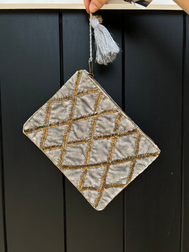 Beaded Grey Clutch Bag
