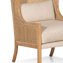 Load image into Gallery viewer, Distressed Natural Rattan Wingback Armchair with Sand White Cushions