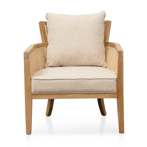 Distressed Natural Rattan Armchair with Sand White Cushions