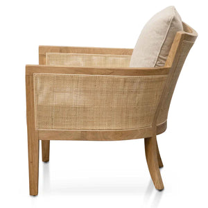 Distressed Natural Rattan Armchair with Sand White Cushions