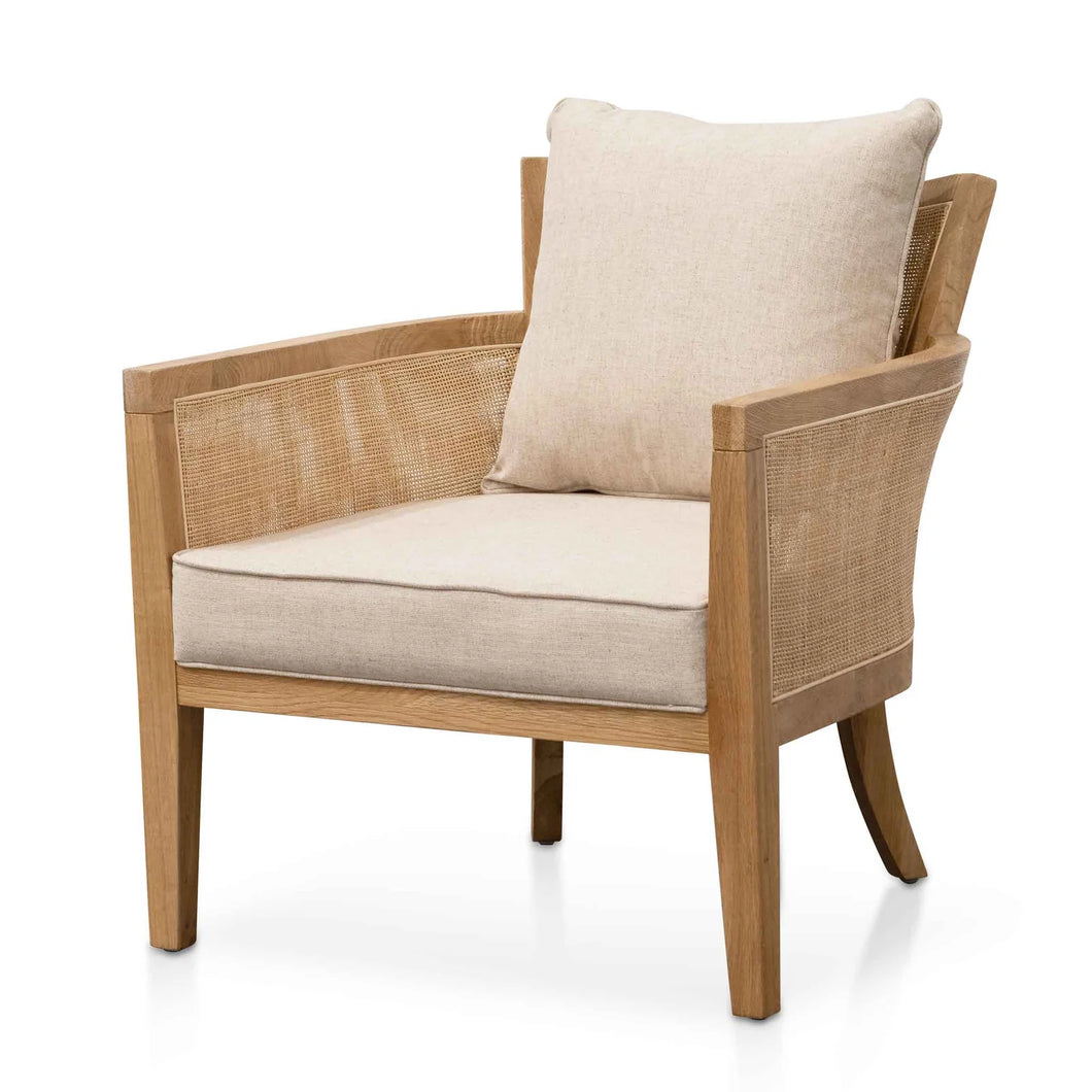 Distressed Natural Rattan Armchair with Sand White Cushions