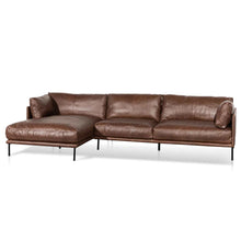 Load image into Gallery viewer, Dark Brown Four-Seater Right Chaise Leather Sofa