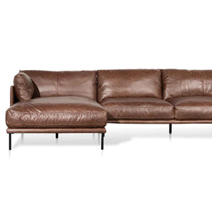 Dark Brown Four-Seater Right Chaise Leather Sofa