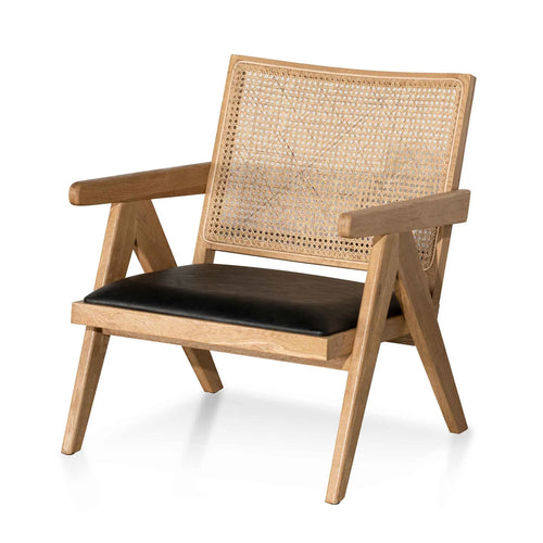 Distressed Natural Rattan Armchair with Black Seat