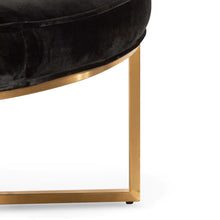 Load image into Gallery viewer, Black Velvet Ottoman with Brushed Gold Base