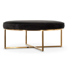 Load image into Gallery viewer, Black Velvet Ottoman with Brushed Gold Base