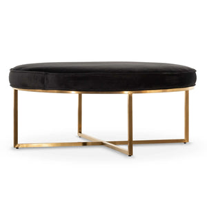 Black Velvet Ottoman with Brushed Gold Base