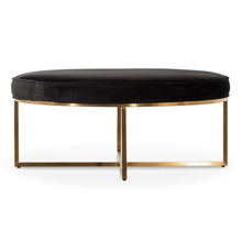 Load image into Gallery viewer, Black Velvet Ottoman with Brushed Gold Base