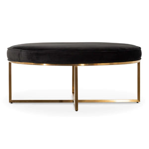 Black Velvet Ottoman with Brushed Gold Base