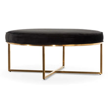 Load image into Gallery viewer, Black Velvet Ottoman with Brushed Gold Base