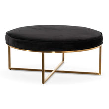 Load image into Gallery viewer, Black Velvet Ottoman with Brushed Gold Base