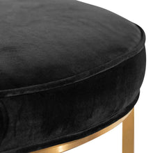 Load image into Gallery viewer, Black Velvet Ottoman with Brushed Gold Base