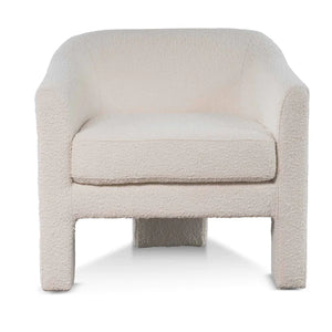 Ivory White Boucle Fabric Armchair