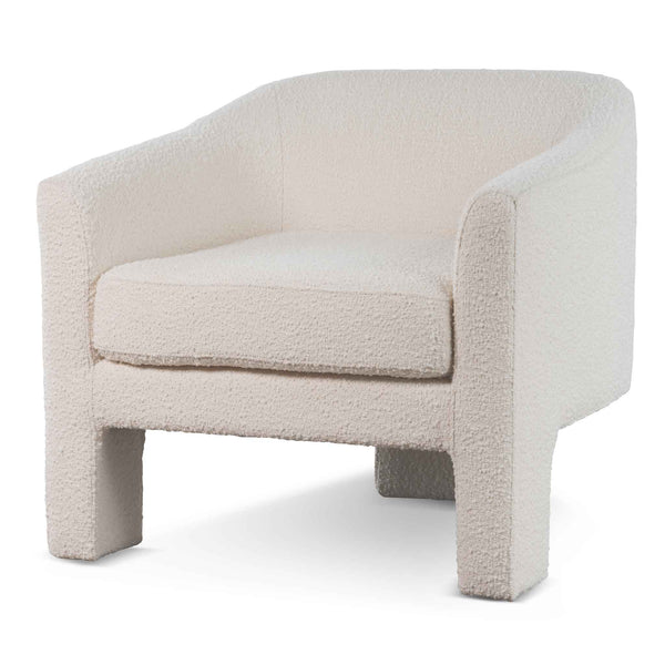 Ivory White Boucle Fabric Armchair