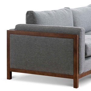 Graphite Grey Three-Seater Fabric Sofa with Walnut Frame