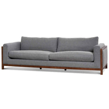 Load image into Gallery viewer, Graphite Grey Three-Seater Fabric Sofa with Walnut Frame