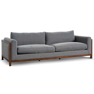 Graphite Grey Three-Seater Fabric Sofa with Walnut Frame