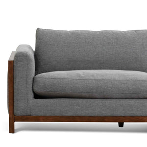 Graphite Grey Three-Seater Fabric Sofa with Walnut Frame