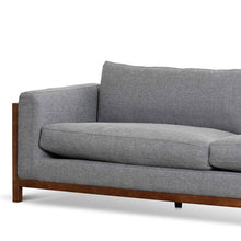 Load image into Gallery viewer, Graphite Grey Three-Seater Fabric Sofa with Walnut Frame