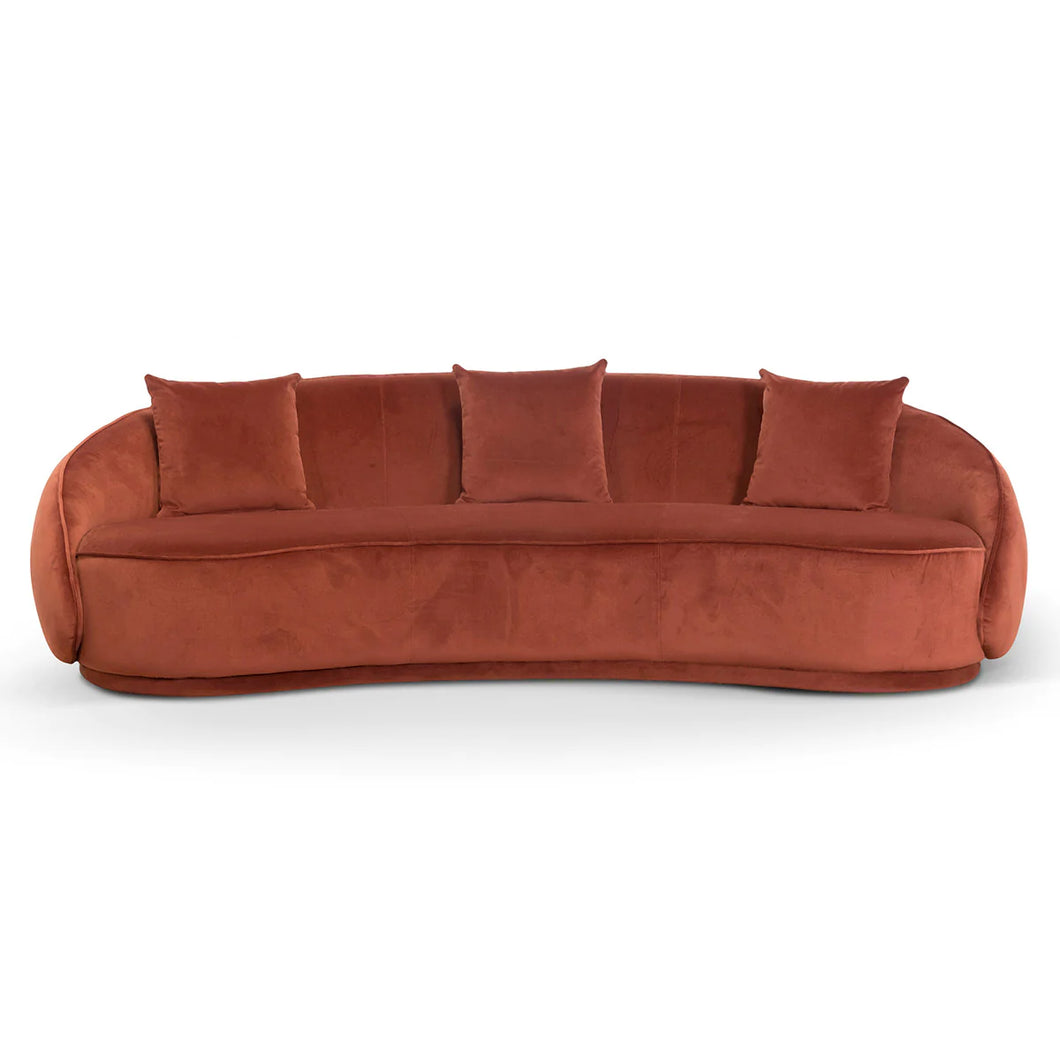 Rustic Orange Velvet Three-Seater Sofa