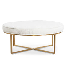 Load image into Gallery viewer, White Boucle Ottoman with Brushed Gold Base